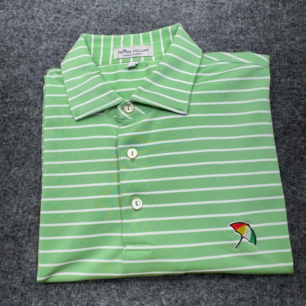 Peter Millar Polo Mens Small Green Striped Arnold Palmer Players Club Golf Sport